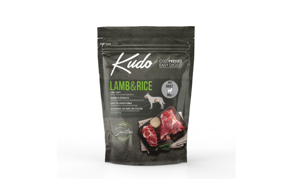 ΤΡΟΦΗ ΣΚΥΛΟΥ KUDO ΑΡΝΙ & ΡΥΖΙ MINI ADULT 3KG