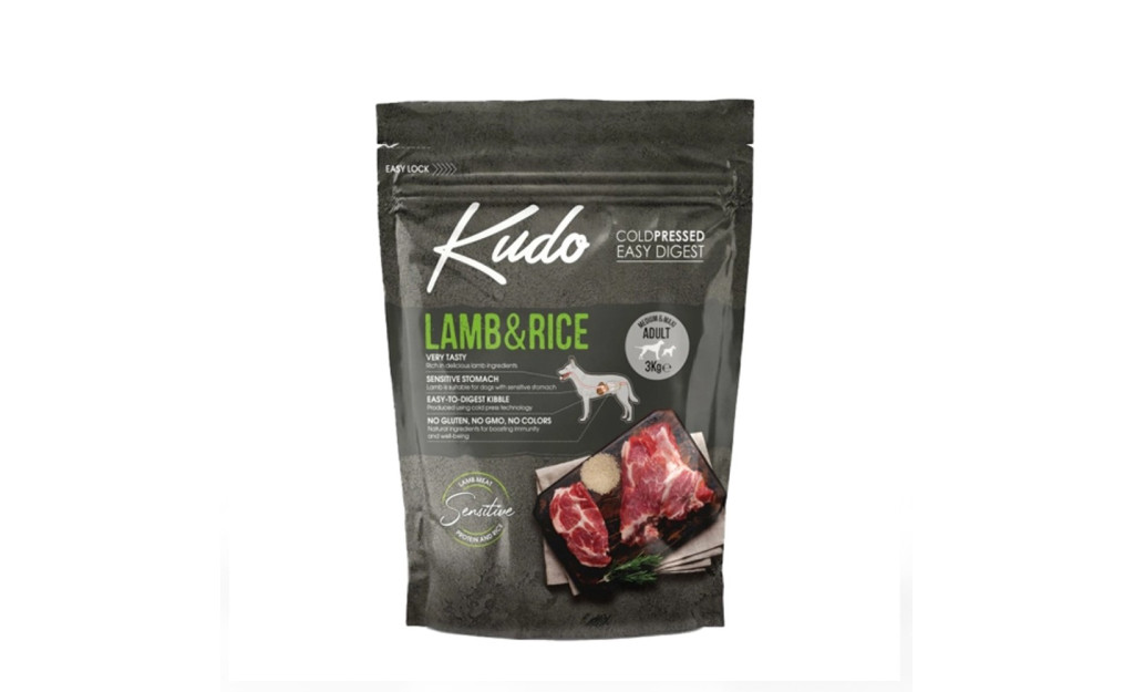 ΤΡΟΦΗ ΣΚΥΛΟΥ KUDO ΑΡΝΙ & ΡΥΖΙ MEDIUM & MAXI ADULT 3KG