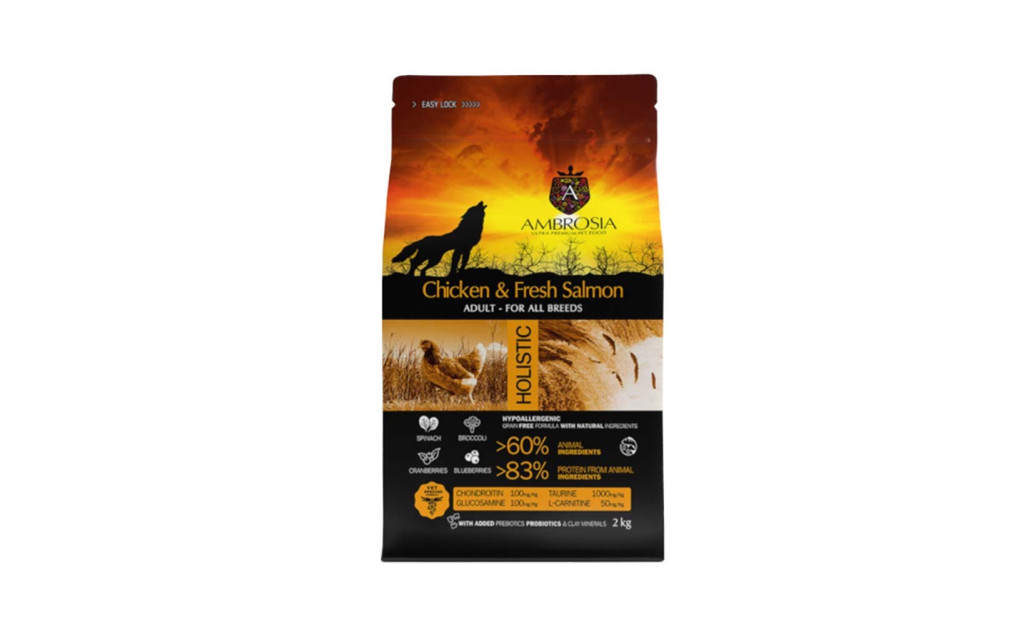 ΤΡΟΦΗ ΣΚΥΛΟΥ AMBROSIA GRAIN FREE ADULT ΚΟΤΟΠΟΥΛΟ & ΣΟΛΟΜΟΣ 2KG