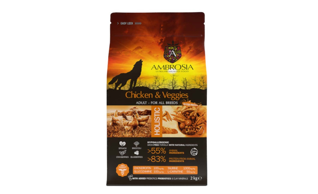 ΤΡΟΦΗ ΣΚΥΛΟΥ AMBROSIA GRAIN FREE ADULT ΚΟΤΟΠΟΥΛΟ & ΛΑΧΑΝΙΚΑ 12KG