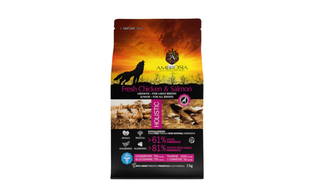 ΤΡΟΦΗ ΣΚΥΛΟΥ AMBROSIA GRAIN FREE PUPPY LARGE ΚΟΤΟΠΟΥΛΟ & ΣΟΛΟΜΟΣ 2KG