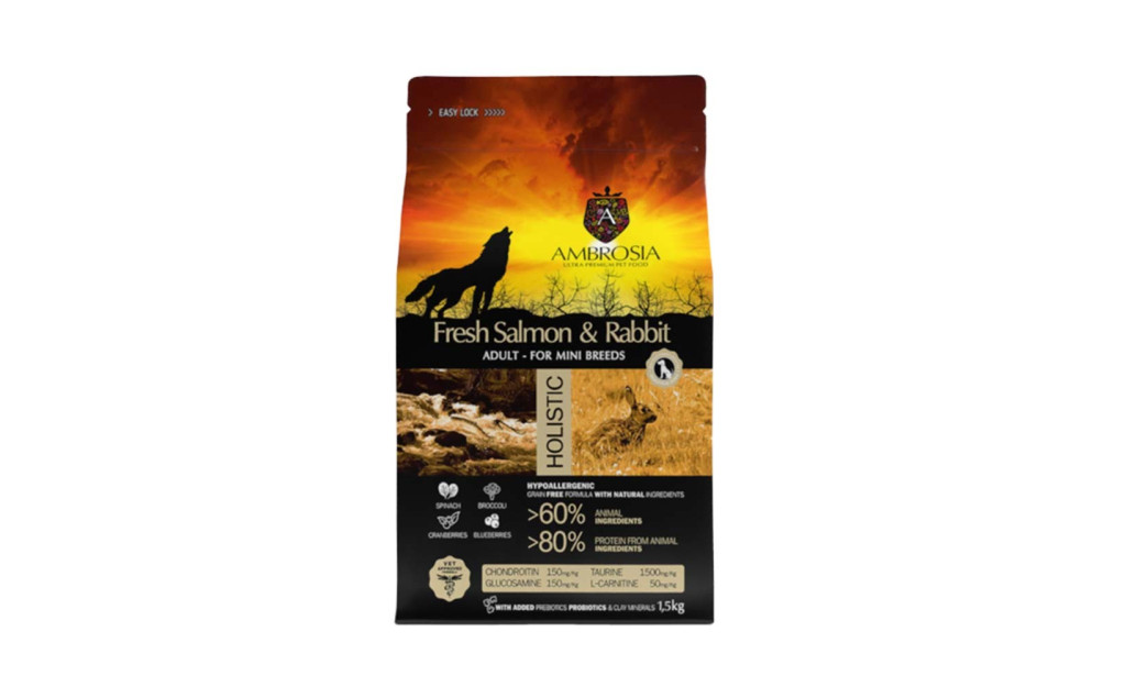 ΤΡΟΦΗ ΣΚΥΛΟΥ AMBROSIA GRAIN FREE ADULT MINI SENSITIVE ΦΡΕΣΚΟΣ ΣΟΛΟΜΟΣ & ΚΟΥΝΕΛΙ 5KG