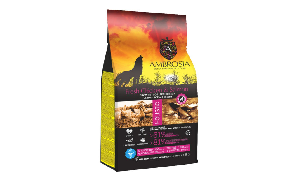 ΤΡΟΦΗ ΣΚΥΛΟΥ AMBROSIA GRAIN FREE PUPPY LARGE ΚΟΤΟΠΟΥΛΟ & ΣΟΛΟΜΟΣ 12KG