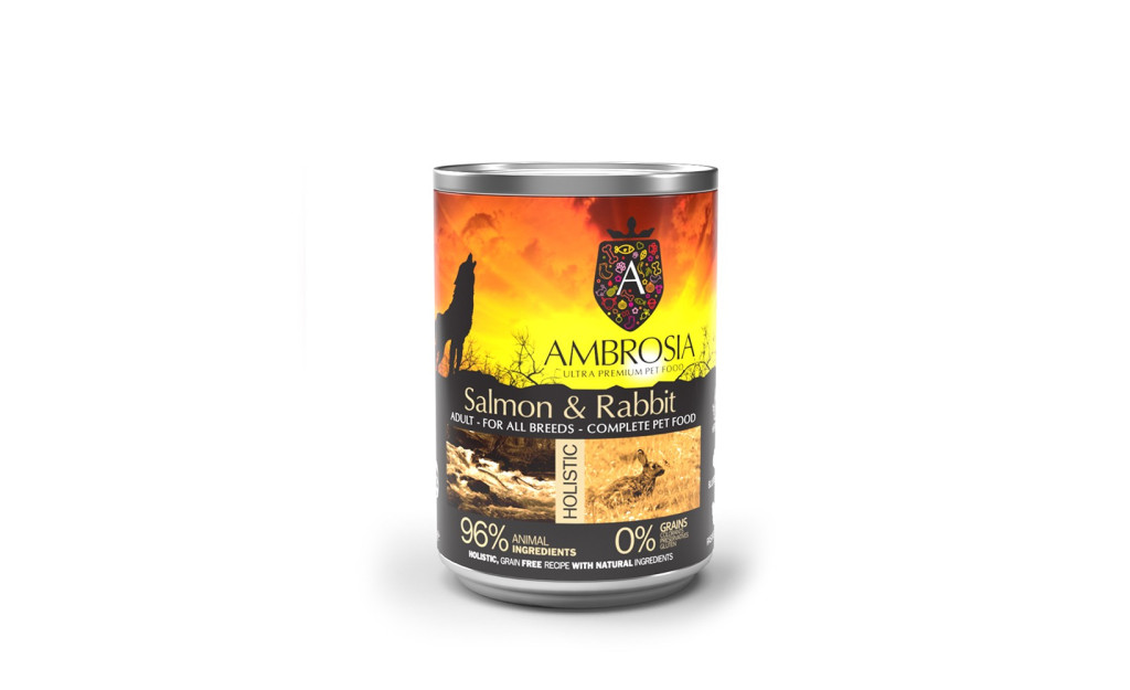 ΚΟΝΣΕΡΒΑ ΣΚΥΛΟΥ AMBROSIA GRAIN FREE ADULT SENSITIVE ΣΟΛΟΜΟΣ & ΚΟΥΝΕΛΙ 400GR
