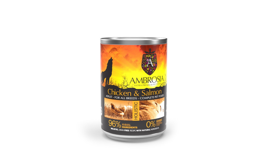 ΚΟΝΣΕΡΒΑ ΣΚΥΛΟΥ AMBROSIA GRAIN FREE ADULT ΦΡΕΣΚΟ ΚΟΤΟΠΟΥΛΟ & ΣΟΛΟΜΟΣ 400GR