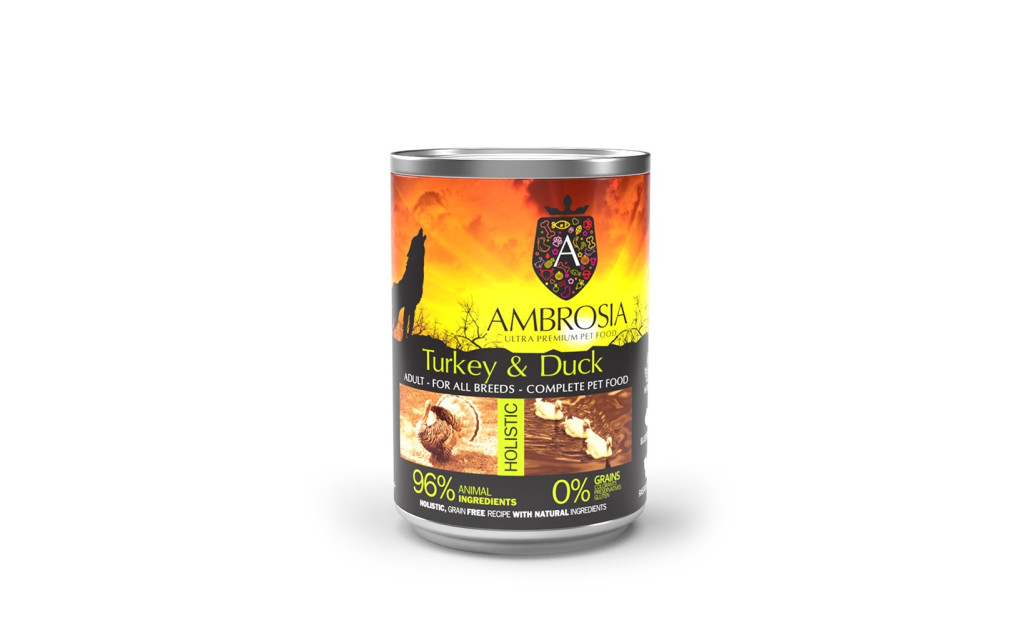 ΚΟΝΣΕΡΒΑ ΣΚΥΛΟΥ AMBROSIA GRAIN FREE ADULT SENSITIVE ΓΑΛΟΠΟΥΛΑ & ΠΑΠΙΑ 400GR