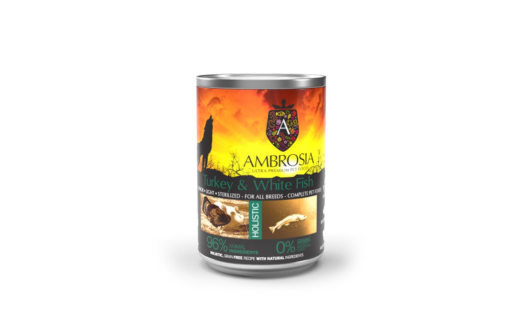 ΚΟΝΣΕΡΒΑ ΣΚΥΛΟΥ AMBROSIA GRAIN FREE SENIOR & LIGHT ΓΑΛΟΠΟΥΛΑ & ΛΕΥΚΟ ΨΑΡΙ 400GR