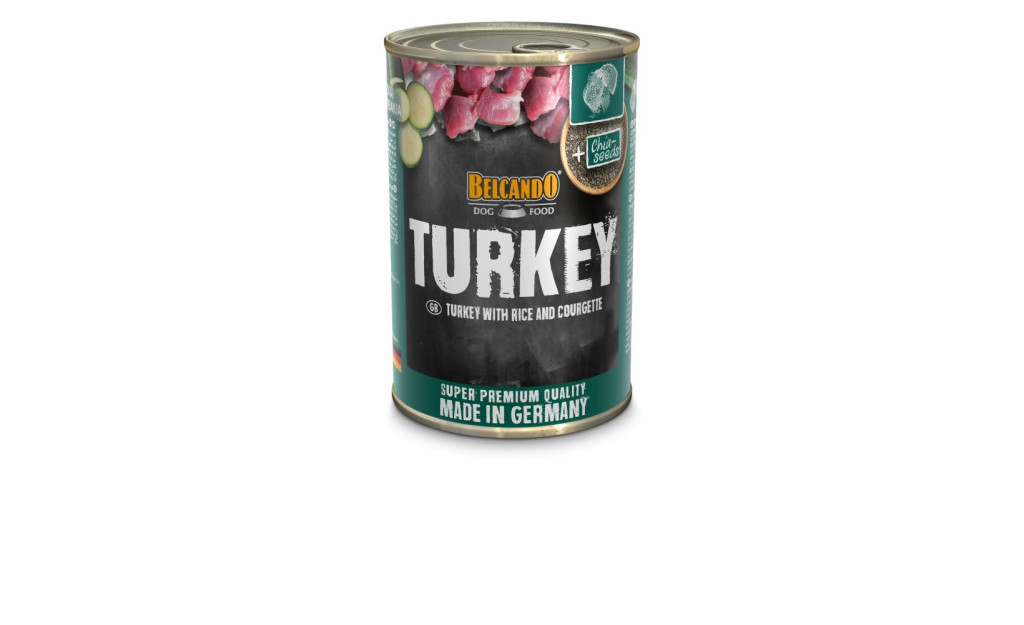 ΚΟΝΣΕΡΒΑ ΣΚΥΛΟΥ BELCANDO ΓΑΛΟΠΟΥΛΑ ΜΕ ΡΥΖΙ & ΚΟΛΟΚΥΘΑΚΙΑ 400GR