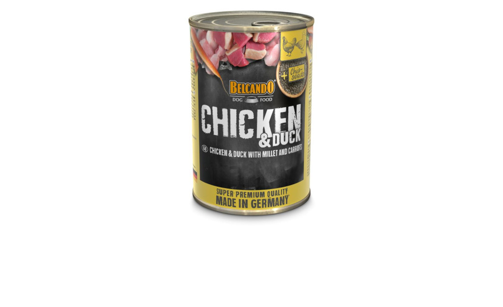 ΚΟΝΣΕΡΒΑ ΣΚΥΛΟΥ BELCANDO ΚΟΤΟΠΟΥΛΟ & ΠΑΠΙΑ ΜΕ ΚΑΡΟΤΑ & ΚΕΧΡΙ 400GR